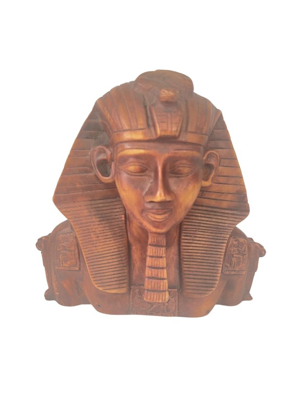 Handcrafted Wooden Egyptian Pharaoh Bust Sculpture Detailed Intricate Design